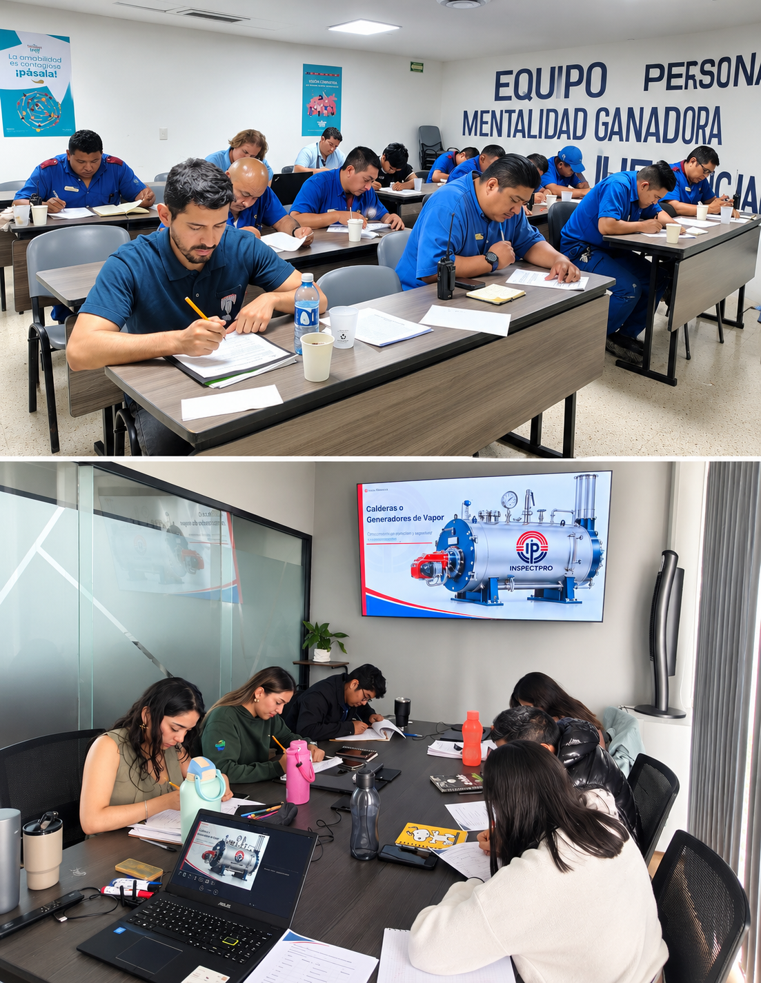 Grupo de trabajadores en un curso de capacitación de INSPECTPRO
